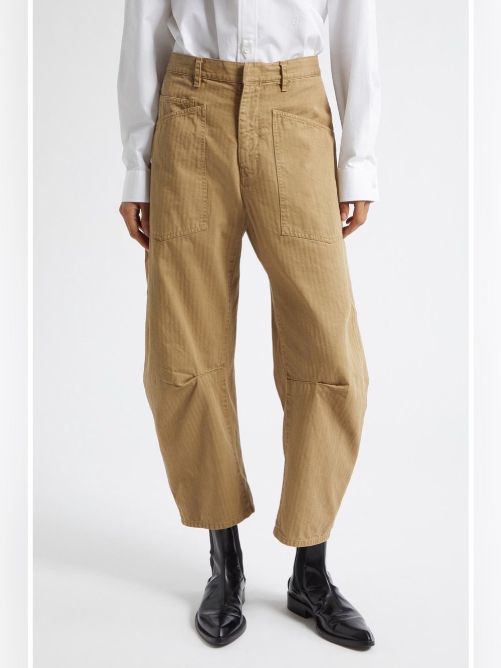 Nili Lotan Shon Herringbone Stretch Cotton Pant French Khaki Size 10